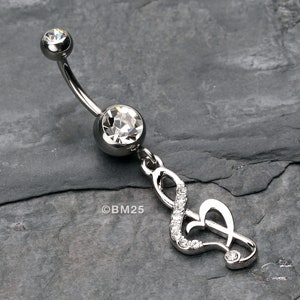 Lovely G Clef Music Note Belly Button Ring-Clear Gem