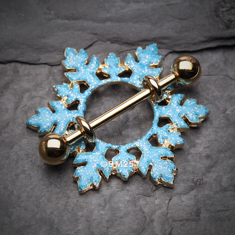 A Pair of Golden Glam Snowflake Nipple Shield Ring
