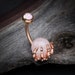 Rose Gold Rose Quartz Stone Orb Shine Skeleton Hand Belly Button Ring 