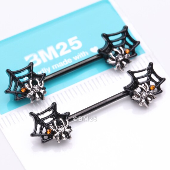 A Pair of Crux Skeleton Hanging Nipple Barbell 