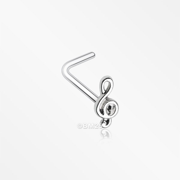 Treble Clef Music Note L-Shaped Nose Ring-Steel