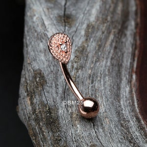 Rose Gold Aria Sparkle Teardrop Curved Barbell Ring-Clear Gem