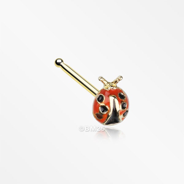 Golden Adorable Dainty Ladybug Nose Stud Ring-Red