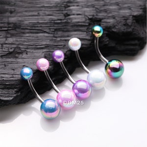 5 Pcs of Assorted Color Aurora Coated Ball Belly Button Ring Package