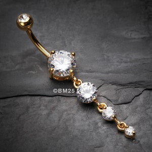 Golden Brilliant Gem Cascade Belly Button Ring - Clear Gem