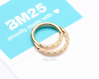 Pure24K Implant Grade Titanium Hammered Accent Double Loop Clicker Hoop Ring