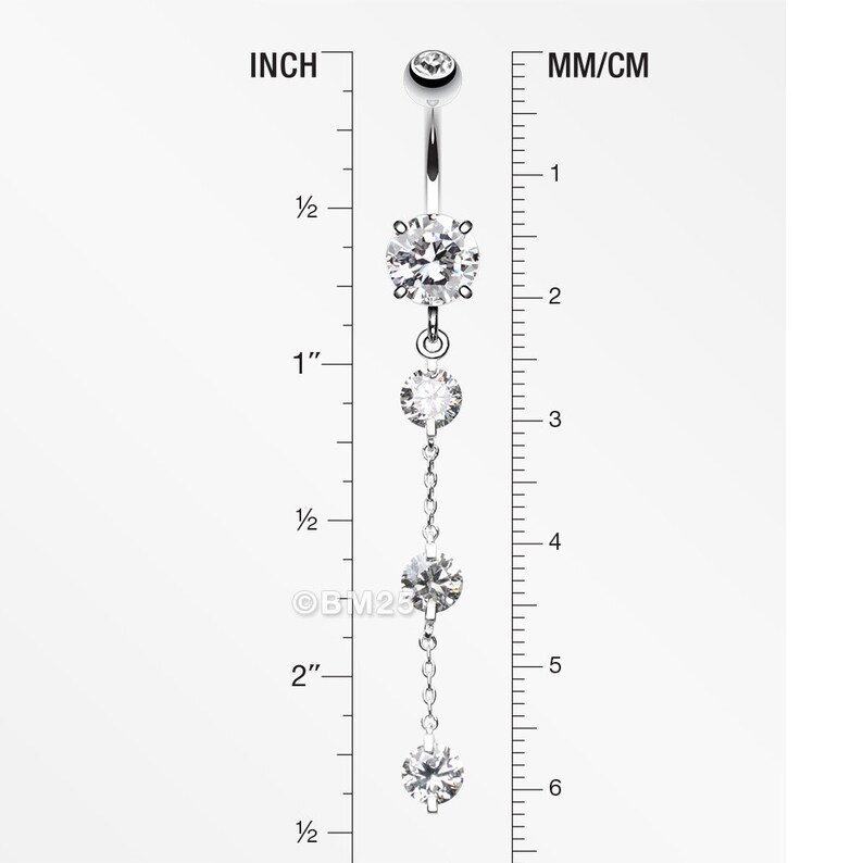 Triple Crystal Droplets Belly Button Ring Clear Gem Etsy