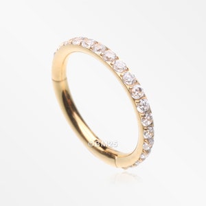 Pure24K Implant Grade Titanium Brilliant Sparkle Gems Lined Seamless Clicker Hoop Ring-Clear Gem