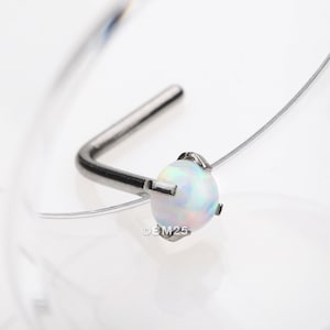 Fire Opal Sparkle Prong Set L-Shaped Nose Ring-White Opal