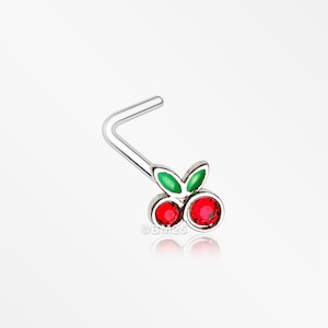 Juicy Cute Cherry Sparkles L-Shaped Nose Ring