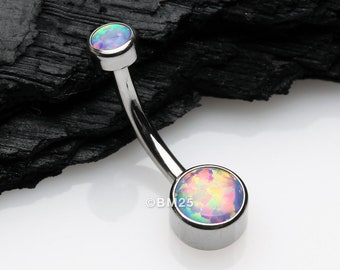 Implant Grade Fire Opal Titanium Internally Threaded Bezel Set Belly Button Ring-Purple