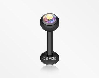 Blackline PVD Gem Ball Steel Labret-Black/Aurora Borealis