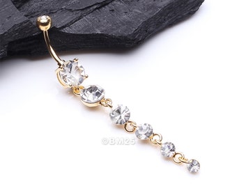 Golden Crystalline Droplets Fall Belly Button Ring-Clear Gem