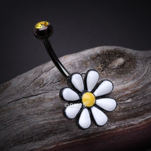 Blackline Adorable Spring Daisy Belly Button Ring-Black/Yellow