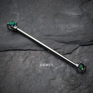 Opal Sparkle Prong Industrial Barbell-Black