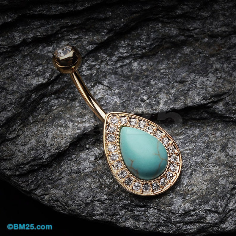 Golden Avice Turquoise Multi-Gem Belly Button Ring 