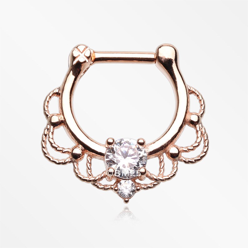 Rose Gold Turan Sparkle Septum Clicker Ring-Clear Gem