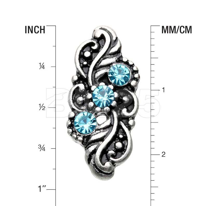 Aqua Vintage Leaflet Sparkle Hinged Reverse Belly Button Ring