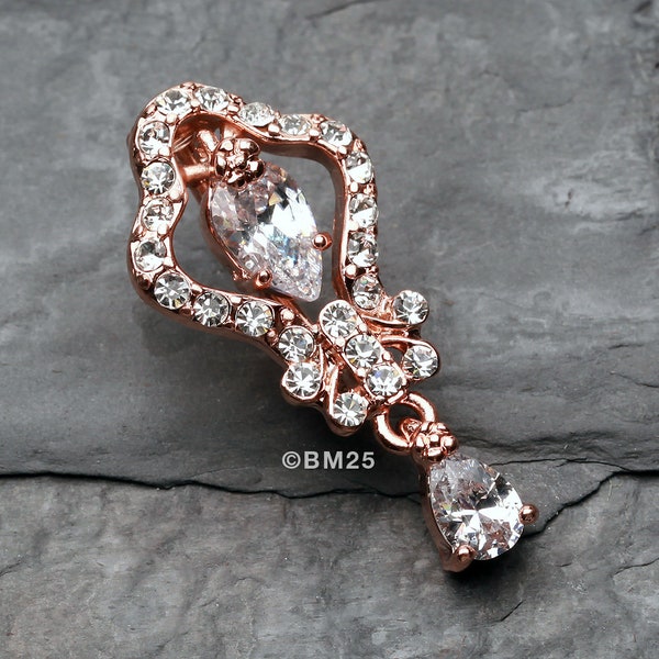 Rose Gold Hera Sparkle Reverse Belly Button Ring-Clear Gem