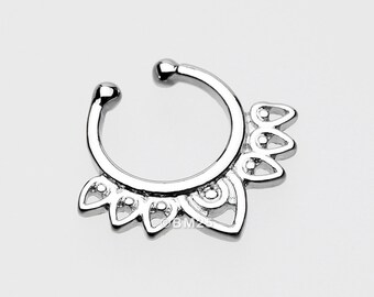 Acerose Filigree Fake Septum Clip-On Ring-Steel