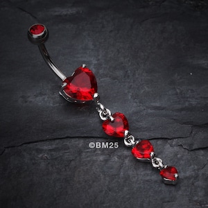 Brilliant Heart Cascade Belly Ring-Red