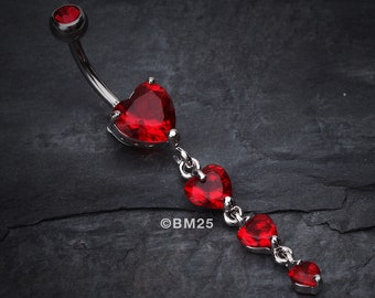 Brilliant Heart Cascade Belly Ring-Red