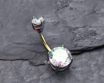 Colorline Gem Prong Sparkle Belly Button Ring-Light Rainbow