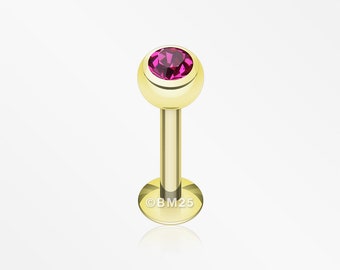 Gold Plated Gem Ball Steel Labret-Fuchsia