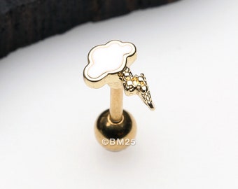 Golden Lightning Cloud Cartilage Tragus Barbell-White