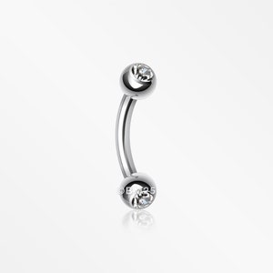 Double Gem Ball Curved Barbell Eyebrow Ring-Clear Gem