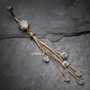 Golden Lustre Drop Sparkle Belly Button Ring-Clear Gem