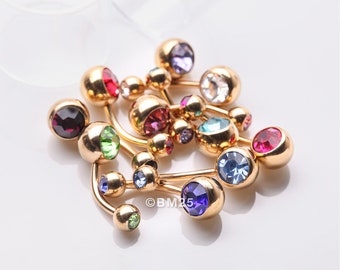 10 Pcs of Golden Assorted Color Gem Ball Steel Belly Button Ring Package