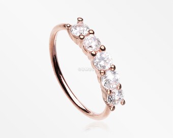 Rose Gold Multi-Gem Princess Prong Sparkles Bendable Hoop Ring-Clear Gem