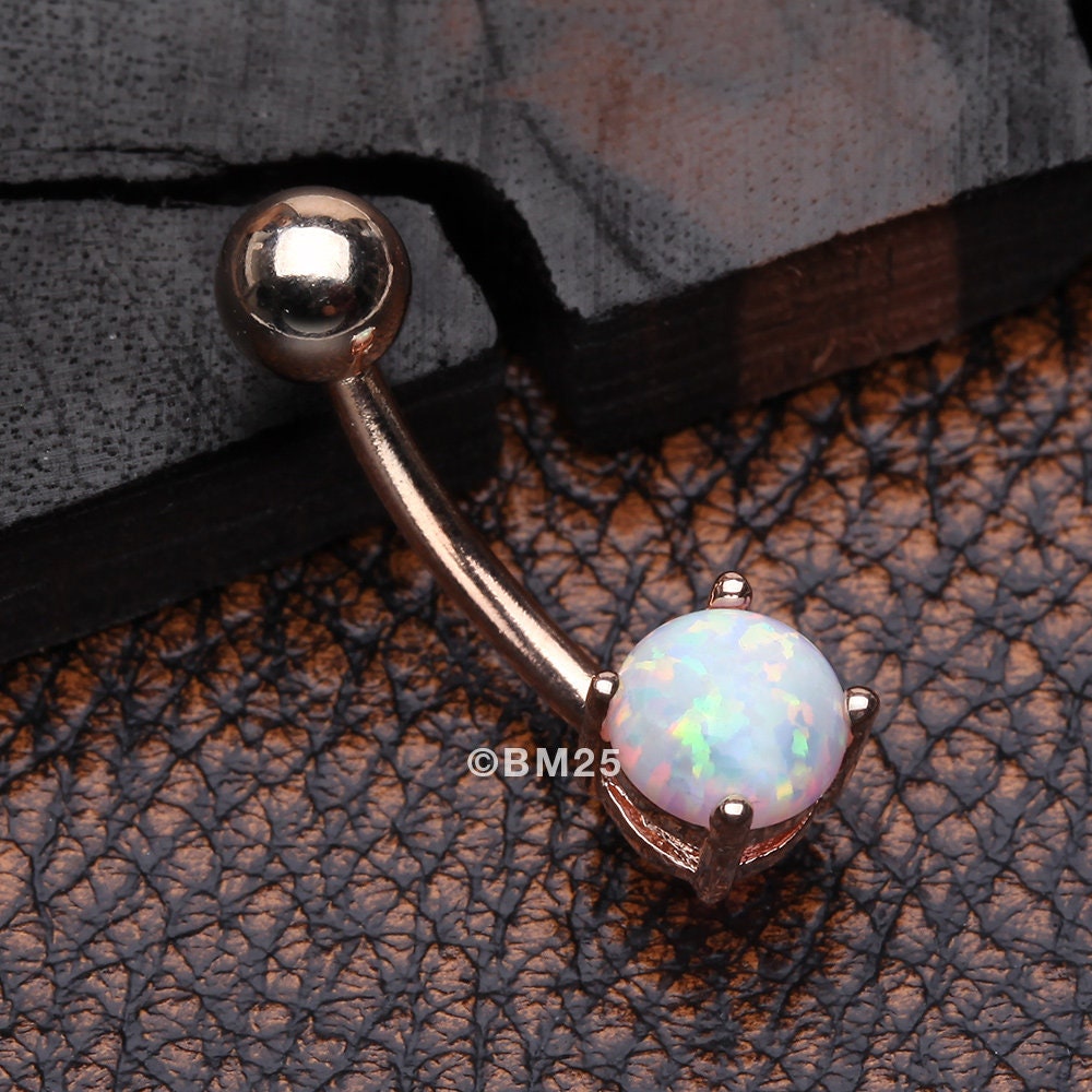 Surgical Steel Anodized Rose Gold Prong Set Fire Opal Stone Belly Button Ring Surgical Steel Anodized Rose Gold Prong Set Fire Opal Stone Belly Button Ring