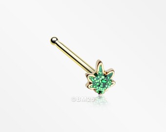 Golden Glitter Sparkle Cannabis Nose Stud Ring green Etsy Australia