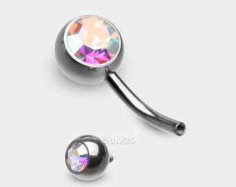 Implant Grade Titanium Internally Threaded Basic Belly Button Ring-Aurora Borealis