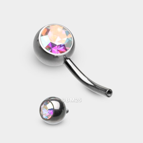 Implant Grade Titanium Internally Threaded Basic Belly Button Ring-Aurora Borealis