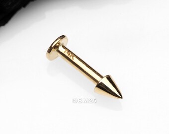 14 Karat Gold Spike Top Flat Back Stud Labret