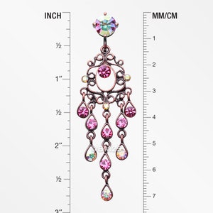 Vintage Boho Chandelier Reverse Belly Button Ring-Copper/Aurora Borealis/Fuchsia