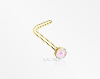 Golden Opal Sparkle L-Shaped Nose Ring-White