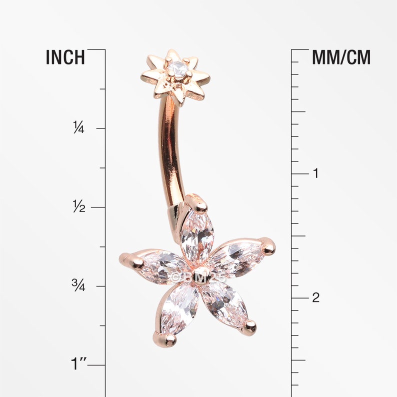 Rose Gold Brilliant Marquise Spring Flower Sparkle Internally Threaded Belly Button Ring