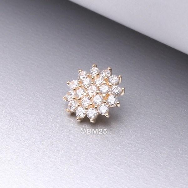 14 Karat Gold Grand Sparkle Flower Dermal Anchor Top-Clear Gem