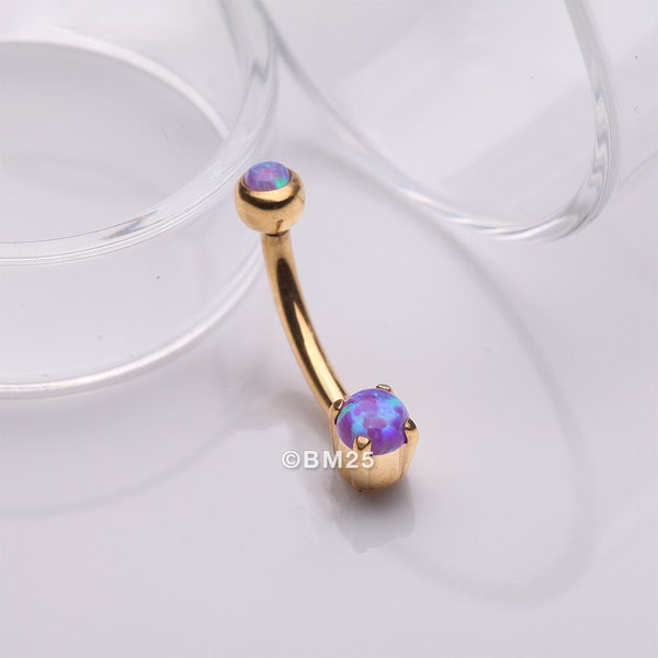 Golden Pristine Fire Opal Sparkles Internally Threaded Curved Barbell-Purple Opal