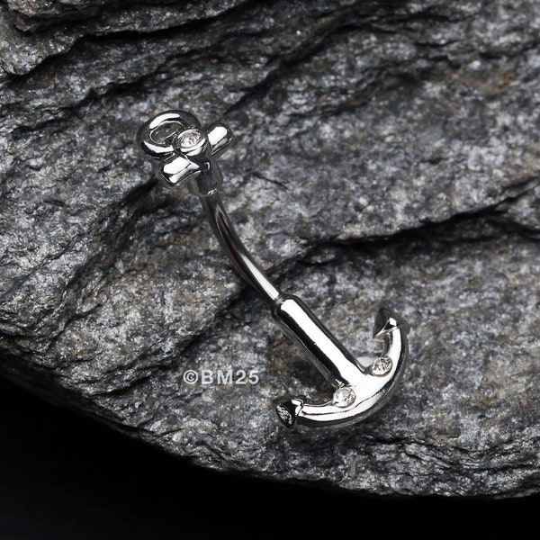 Classic Anchor Dock Belly Button Ring-Clear Gem