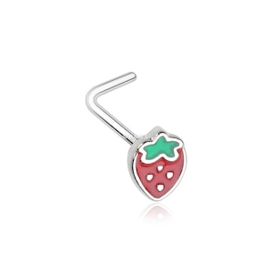 Adorable Strawberry L-Shaped Nose Ring