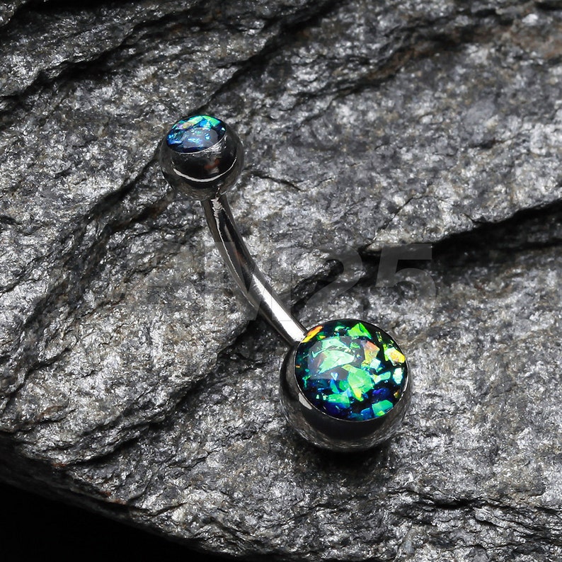 Opal Sparkle Shower Basic Belly Button Ring - Black 