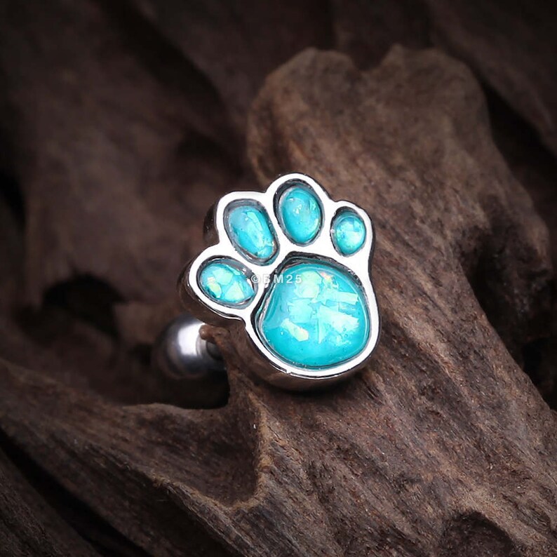 Adorable Paw Print Opal Sparkle Cartilage Tragus Earring