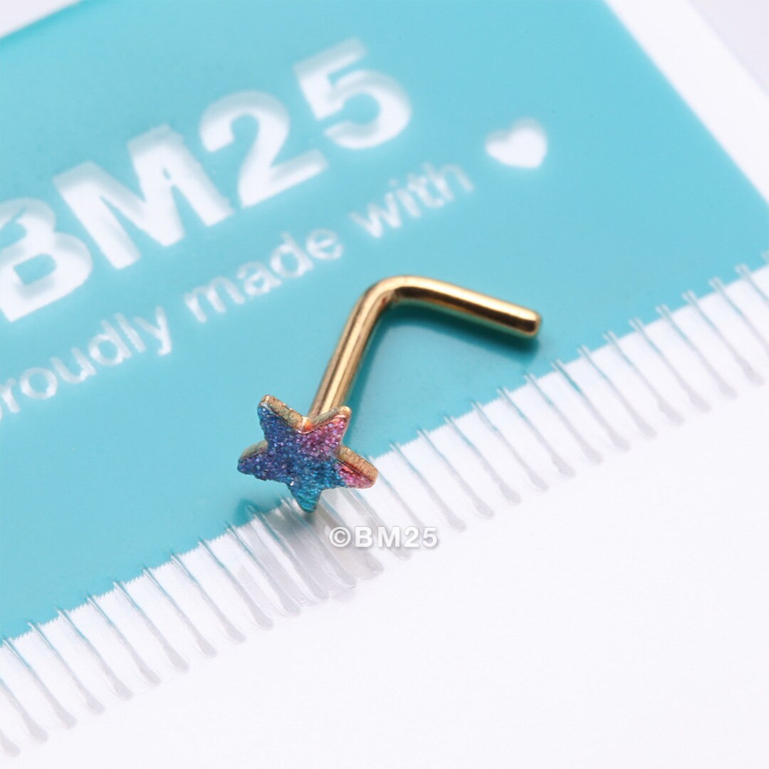 Golden Kawaii Pop Star Iridescent Sparkle L-shaped Nose Ring - Etsy