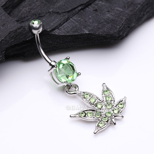 Marihuanablad Sparkle Belly Ring-lichtgroen