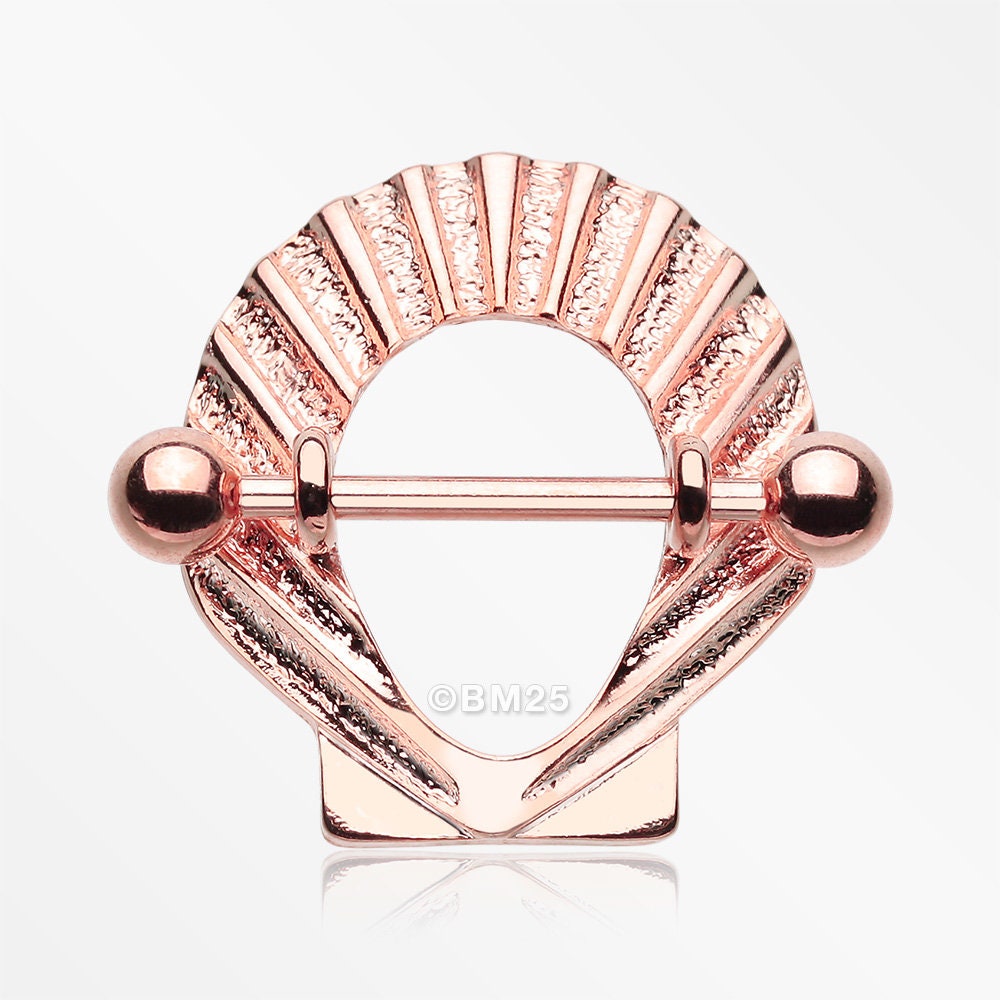 14G Rose Gold Ariel Seashell Nipple Shield Ring (Sold Individually) 